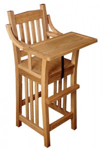 SUPERIOR WOODCRAFTS - Regular Mission Highchair - Dimensions (In inches): 20x20x39½ Slide tray or flip tray, safety strap available.
