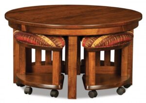AJ's - Round Table: Size: (inches) 42 round x 22h, Table has hydraulic lift that extends table height to 31h, Bench: 15.5w x 20.5d x 18h.
