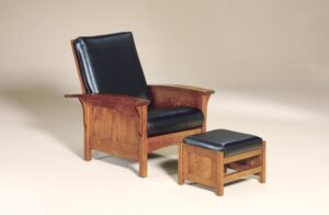 AJ's - Bow Arm Panel Morris Chair: 32.5w x 39d - 46d x 40h (solid bottom standard, springs optional), Bow Arm Panel Morris Footstool: 20w x 16d x 14.5h.