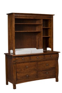 OLD TOWN OAK - Castlebury 7 Drawer Dresser w/ Hutch Top - Dimensions: Dresser only size: 60"w x 35"h x 21.5"d, Hutch top: 53"w x 42"h x 15.5"d with 4 adjustable shelves