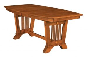 WEST POINT - Liberty Mission Trestle table - Dimensions (in inches): 42x60, 42x66, 42x72, 48x60, 48X66, or 48x72 with up to 4 leaves - Custom finish options available, please see store for details.