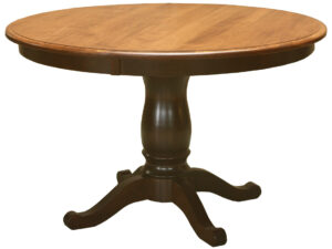 WOODSIDE - Old Mill Pedestal Table - Dimensions: 42", 48", or 54" round table with up to 2 leaves - Custom finish options available, please see store for details.