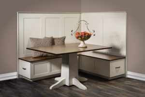 A & J - South Haven Nook Dining Set (AJW7000) - Dimensions (in inches): 59d x 73w x 60h - Includes storage in bench seats. Custom dimensions and finish options available, please see store for details.
